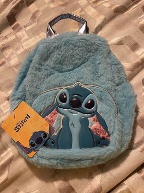 Disney Blue Plush Stitch Kids Backpack with Character Front